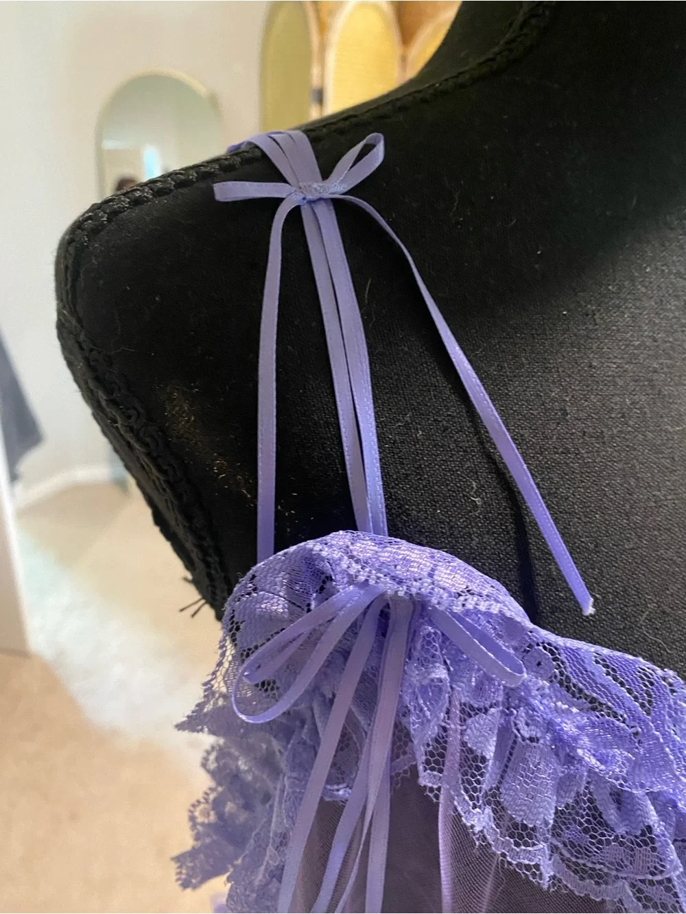 Vintage Sheer Lavender Ruffled Babydoll Camisole With Lace, Ribbons, Small - Picture 5 of 7